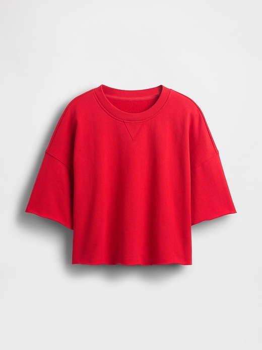 Image number 5 showing, French Terry Rolled-Hem Crop Sweatshirt